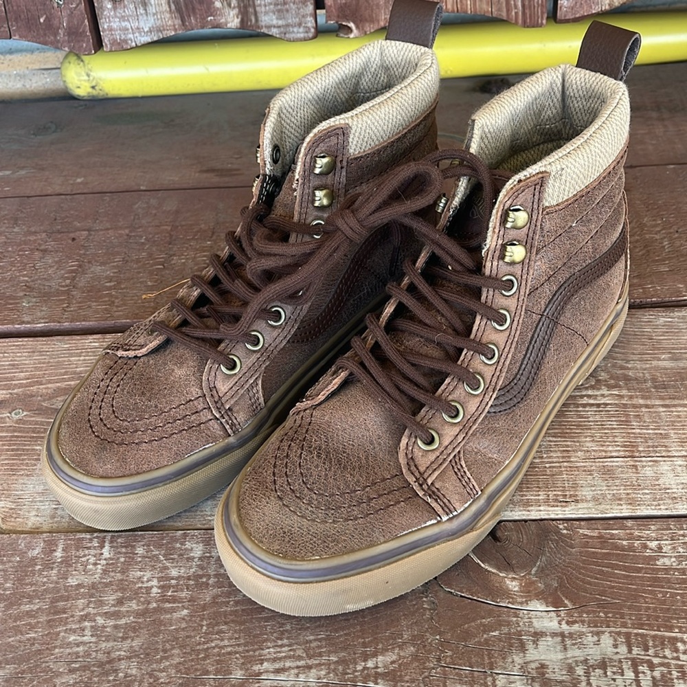 VANS Sk8-Hi MTE Men's 7.5 Brown Leather Herringbone Gum Sole